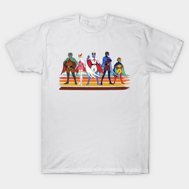 Battle of the Planets vintage style brush Stripe T-Shirt by Surfer Dave Designs